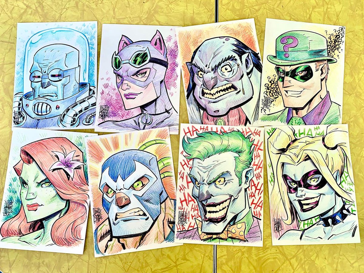 All 8 finished for one happy ass customer! #batman #mrfreeze #catwoman #penguin #theriddler #poisonivy #HarleyQuinn #thejoker #bane  #supportcomics #drawingcomics