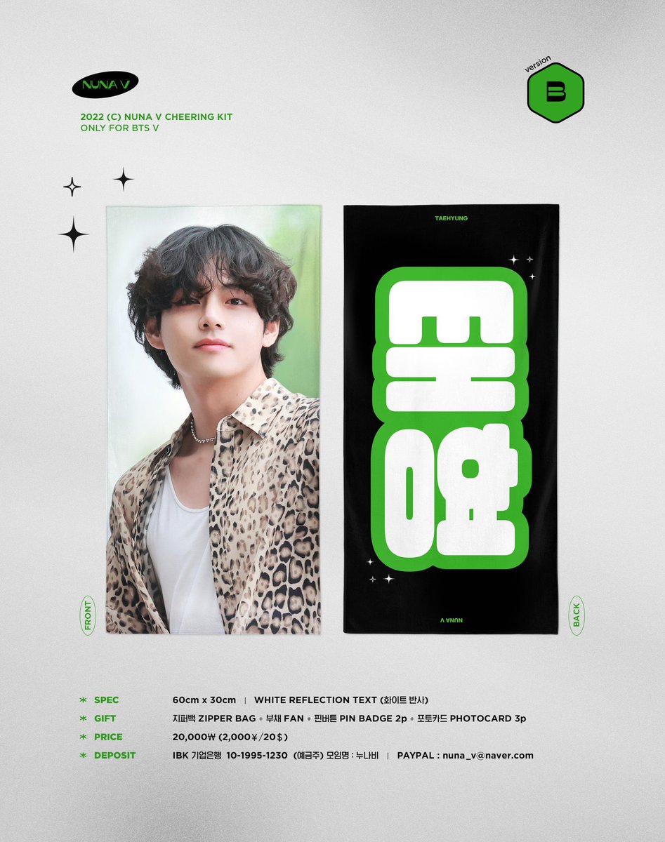 [🇻🇳VNGO] BTS V 2022 Cheering Kit
by <a href="/_nuna_V/">누나비(NUNA V)</a>

💸Price: 400.000vnd
🗓️Deadline 26/09/22
✨Details: bit.ly/3DNxNqM

DM TO ORDER