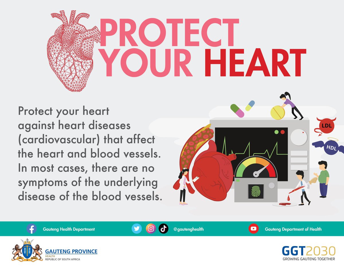 Mzansi, heart diseases are caused by various behavioural risk factors including tobacco use, harmful use of alcohol and unhealthy diet. The impact of these risk factors may present as raised blood pressure and raised blood glucose, amongst other risk factors  #ProtectYourHeart