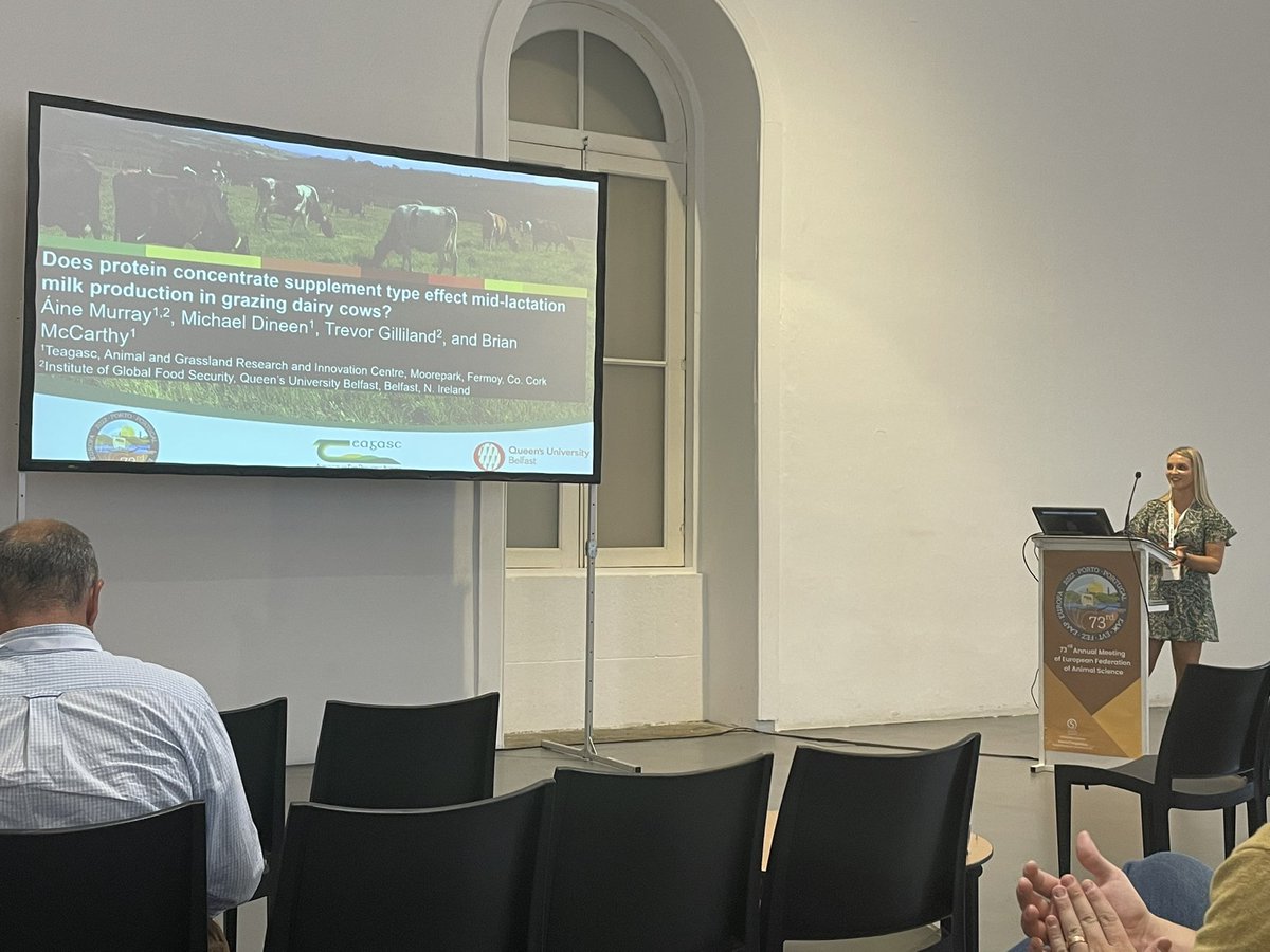 A personal highlight of my PhD was to finally get the opportunity to recently present at <a href="/EAAPofficial/">EAAPofficial</a> in Porto discussing the results of my protein type supplementation trial and the milk responses in grazing mid-lactation dairy cows 🐄