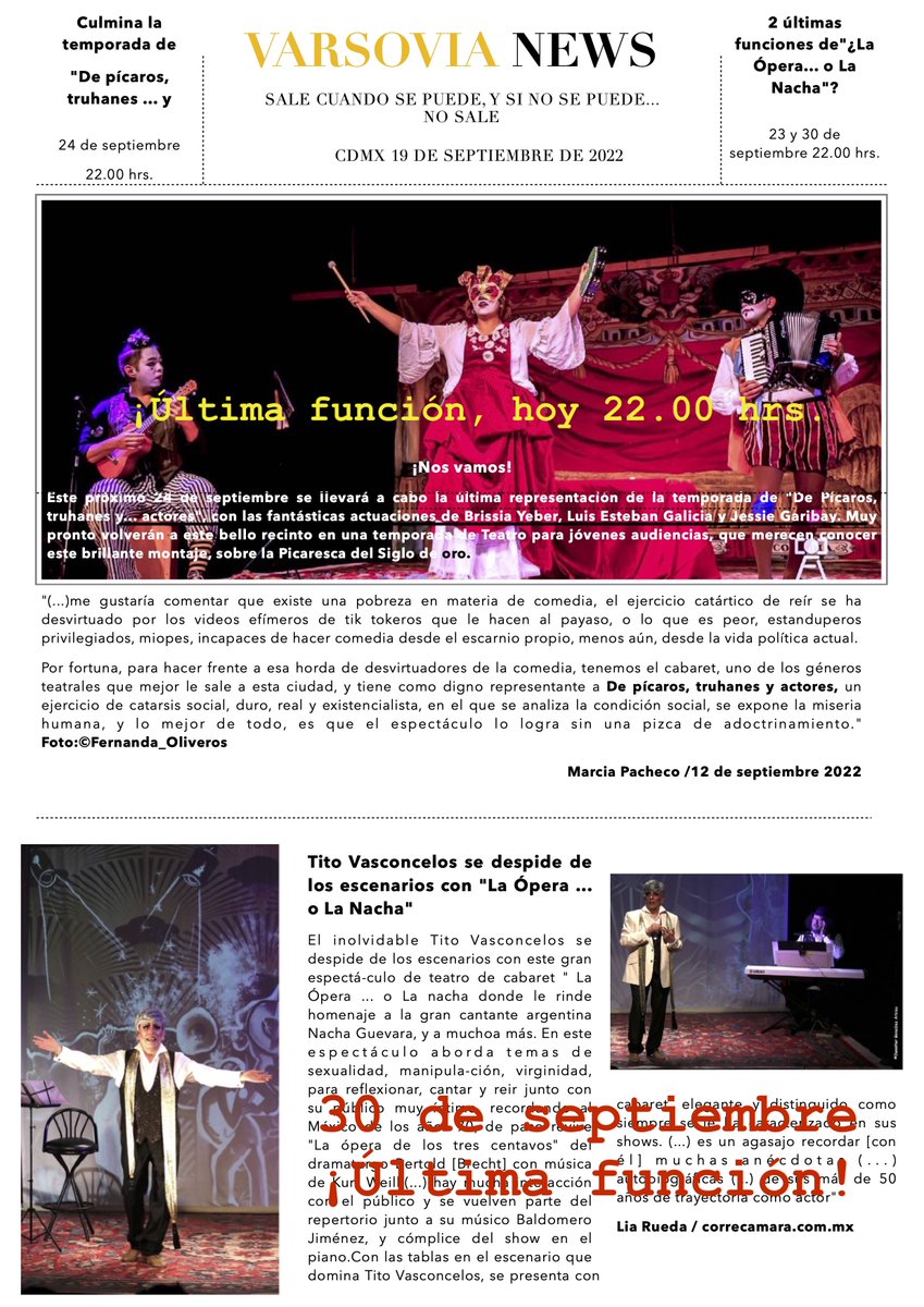 Ti7ov's tweet photo. Hoy, Hoy, Hoy...
Última función de: "De pícaros..."
@TeatroVarsovia [Varsvia 9, Zona Rosa]
2x1 si lo solicitas al elenco por mensaje privado.
@BrissiaYeber @Curianito @BlancaLoaria @Ti7ov https://t.co/dElDoZe7oU