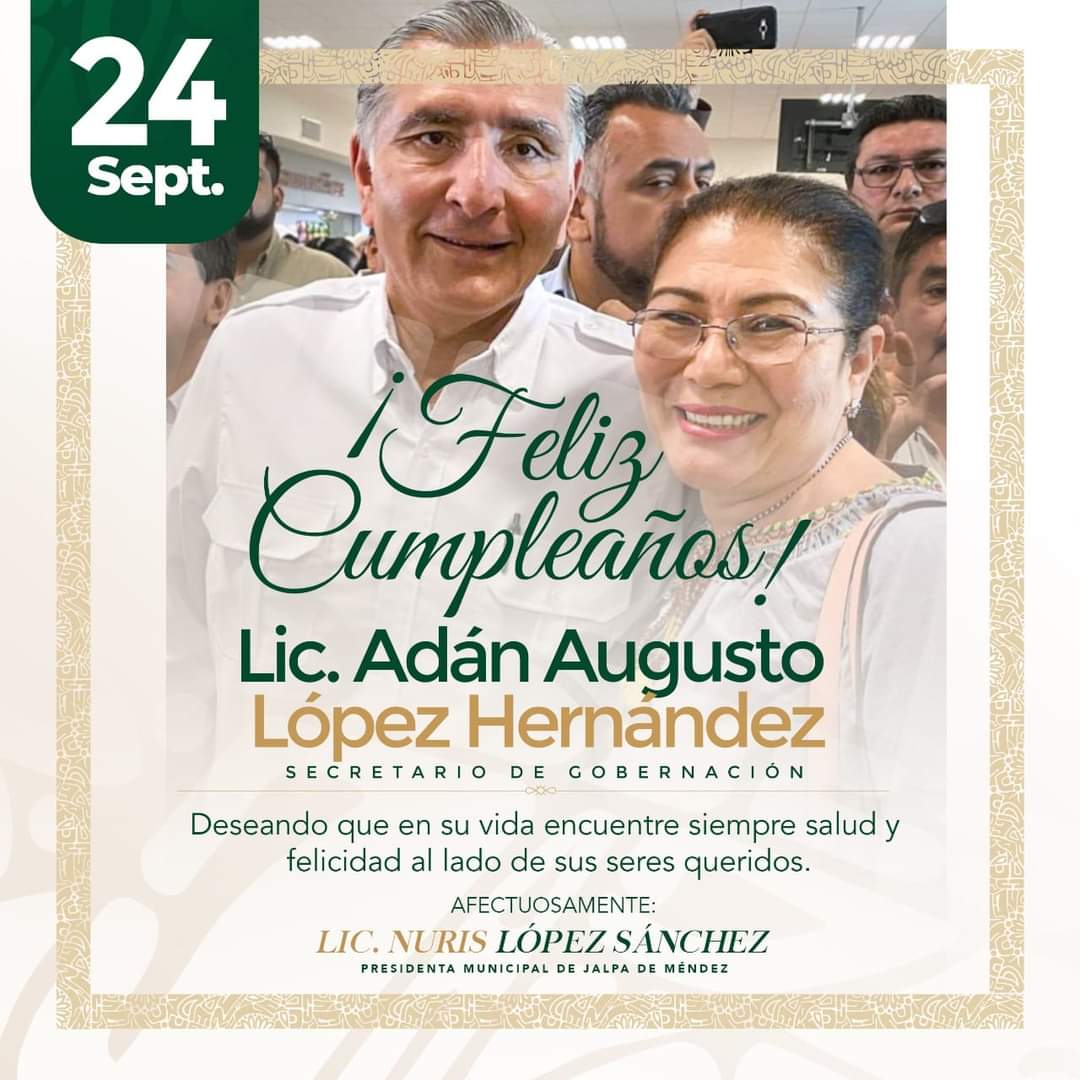 Muchas felicidades a nuestro Secretario de Gobernación <a href="/adan_augusto/">Adán Augusto López H</a>  en el día de su cumpleaños. 
Que pase un gran día!!
