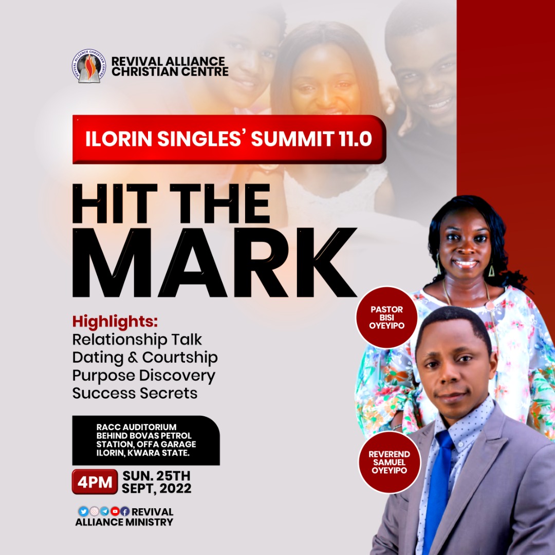 Raccmedia's tweet photo. Join us tomorrow Sunday, 25th of September, 2022 by 4PM
@RACC, Behind Filling Station Offa-Garage, Ilorin

Come receive life-transforming relationship tips and wisdom for life while mingling with like-minded Singles like you.

#Christian #singlesummit #racc #revival #ilorin https://t.co/Kw9mbk4Xhr
