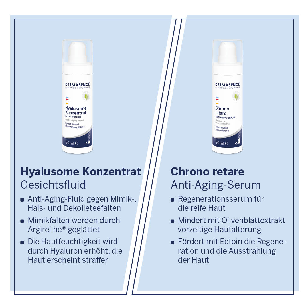 Hallihallo #AntiAging!😏Der Unterschied? Das Chrono retare Anti-Aging #Serum ist in der Formulierung reichhaltiger und für die reife Haut ab 45 Jahren konzipiert worden. Das Hyalusome #Konzentrat empfehlen wir schon ab 25 Jahren. Bist du Team Hyalusome oder Team Chrono retare? 💬