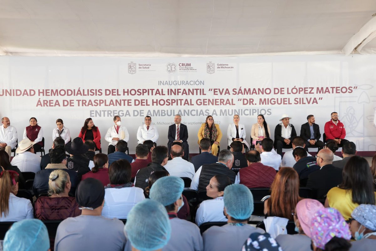 SSalud_Mich's tweet photo. El gobernador @ARBedolla inauguró la unidad de Hemodiálisis del Hospital Infantil Eva Sámano de López Mateos y el área de trasplantes del Hospital General Dr. Miguel Silva. (1/2) https://t.co/NxQXU9nuyG