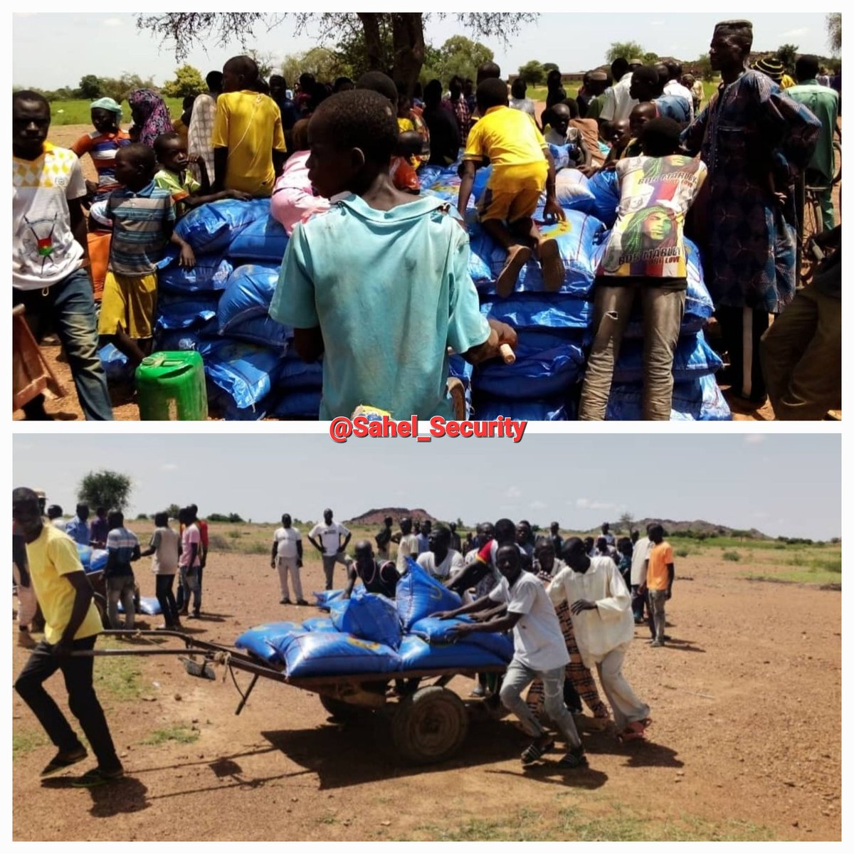 Sahel_Security's tweet photo. #Burkina #Sahel #Yagha:
Les axes routiers etant sous contrÎles reguliers des groupes "#djihadistes", l'armée #Burkinabé avec le #support de l'armée #Française (#Batkhane) ont largué par avion (#parachutes) ce 24/09, des vivres (notamment des sacs de riz - #CONASUR) à #Solhan. https://t.co/2JscPnVhGu