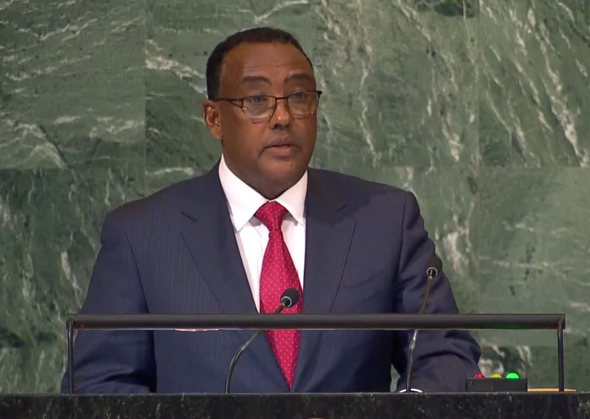 amandaruthprice's tweet photo. Ethiopia's DPM &amp; FM urges support for AU-led peace process, saying "politicization of human rights &amp; unilateral coercive measures will not yield any positive outcome."

At #UNGA, @DemekeHasen refers to "criminal group ... hell-bent in destroying societal foundation."

#Tigray https://t.co/nHHU72KzrX