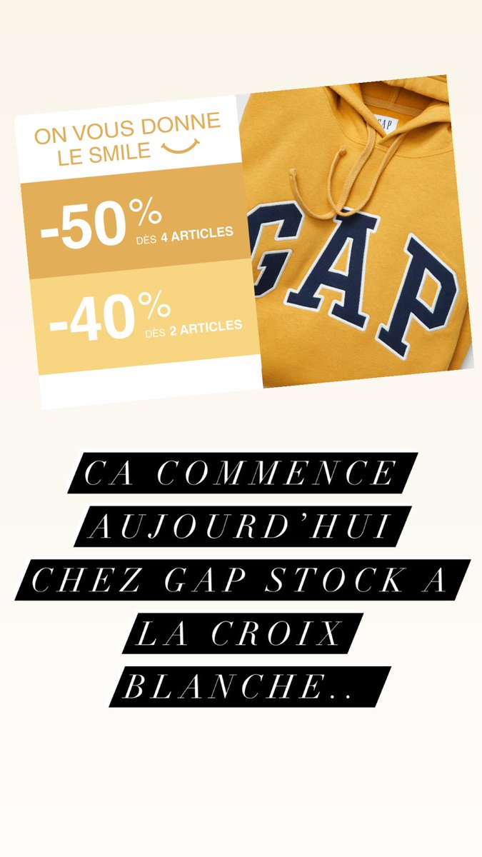 DL8788's tweet photo. Jusqu’au 4 octobre.. N’hésitez pas à y aller vous ne serez pas déçu ! 

#GapStock #promo #lacroixblanche https://t.co/pZx2cEXfHw