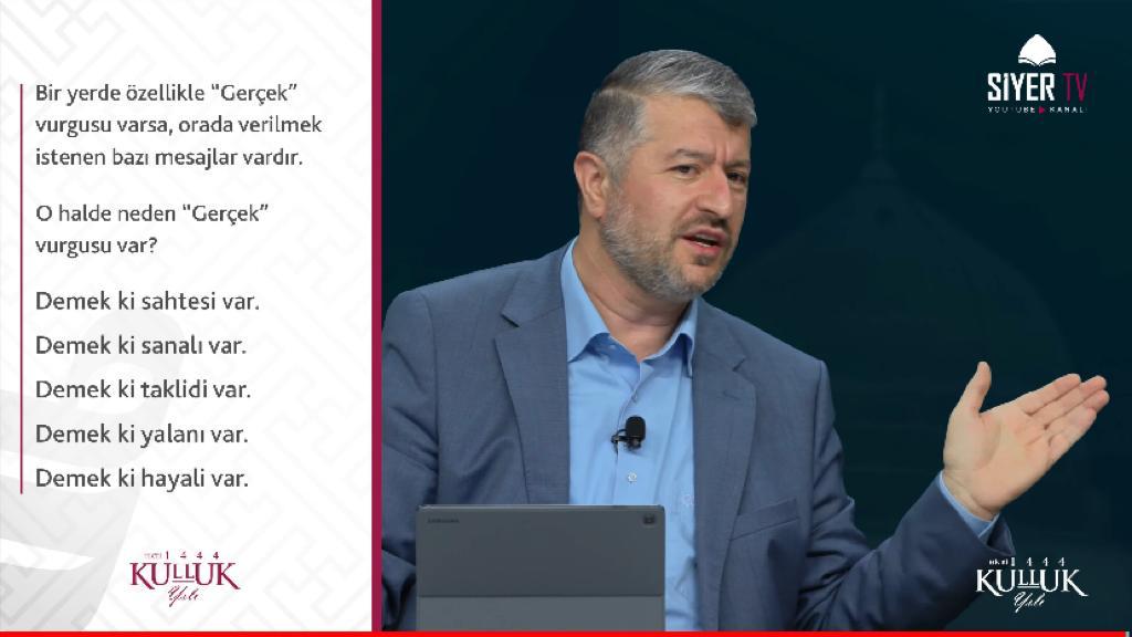 #GerçekÖzgürlükKulluk
Bir yerde özellikle “Gerçek” vurgusu varsa, orada verilmek istenen bazı mesajlar vardır. 
O halde neden “Gerçek” vurgusu var? 
Demek ki sahtesi var. 
Demek ki sanalı var. 
Demek ki taklidi var. 
Demek ki yalanı var. 
Demek ki hayali var.