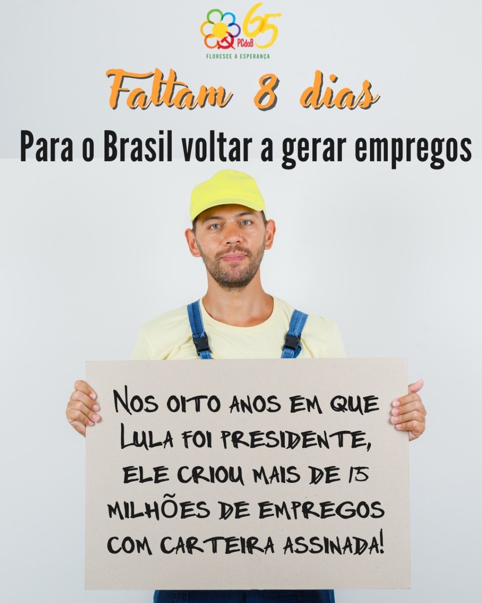 pcdob_oficial's tweet photo. 08 dias para o Brasil voltar a crescer!

Lula é esperança para o povo brasileiro. 🇧🇷❤

#Vote65 #PCdoBcomLula #VamosJuntosPeloBrasil #Lula2022 #Lula #LulaPresidente https://t.co/uKQQ8nd9Qd