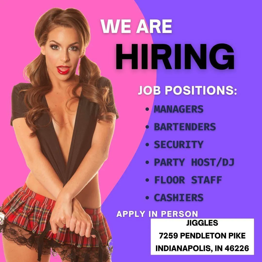The 3 HOTTEST Clubs in Indy are having a HIRING SPREE!
We need:
• Hospitality Managers
• Front Door / Cashier
• Party Host (DJ)
• Floor Hosts (Security)
• ...and MORE! 
Apply in person at Jiggles or send your resume to Dan@ponyww.com  

.
.
.
#NowHiring #JobHunt #JobSearch