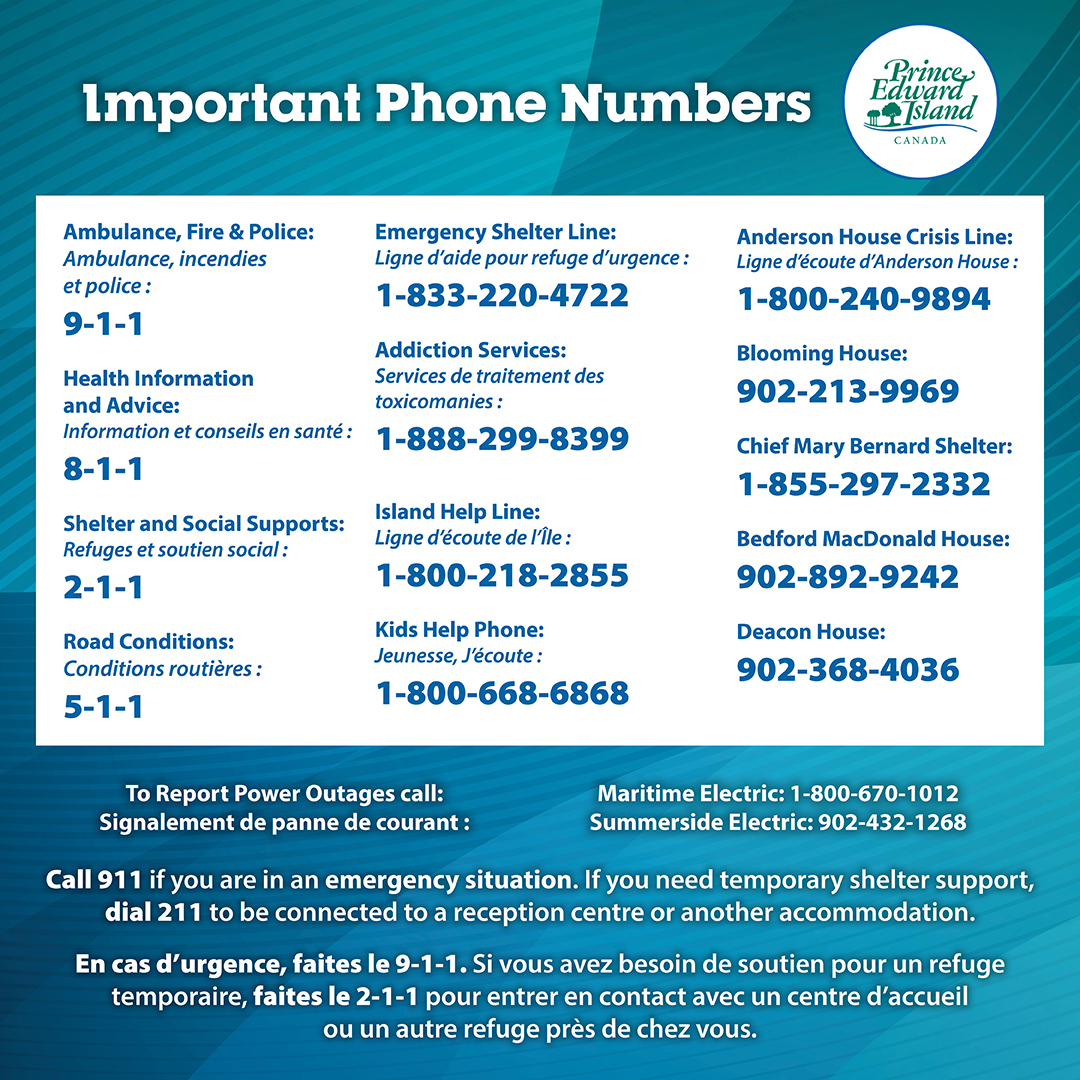 InfoPEI's tweet photo. ☎️ Important Contact Numbers ☎️
Major storms can create all kinds of different emergencies. Below is a list of important contact numbers to keep on hand. It is a good idea to screen shot and save this list in the event that network and power outages continue. https://t.co/SHduWbNf6P