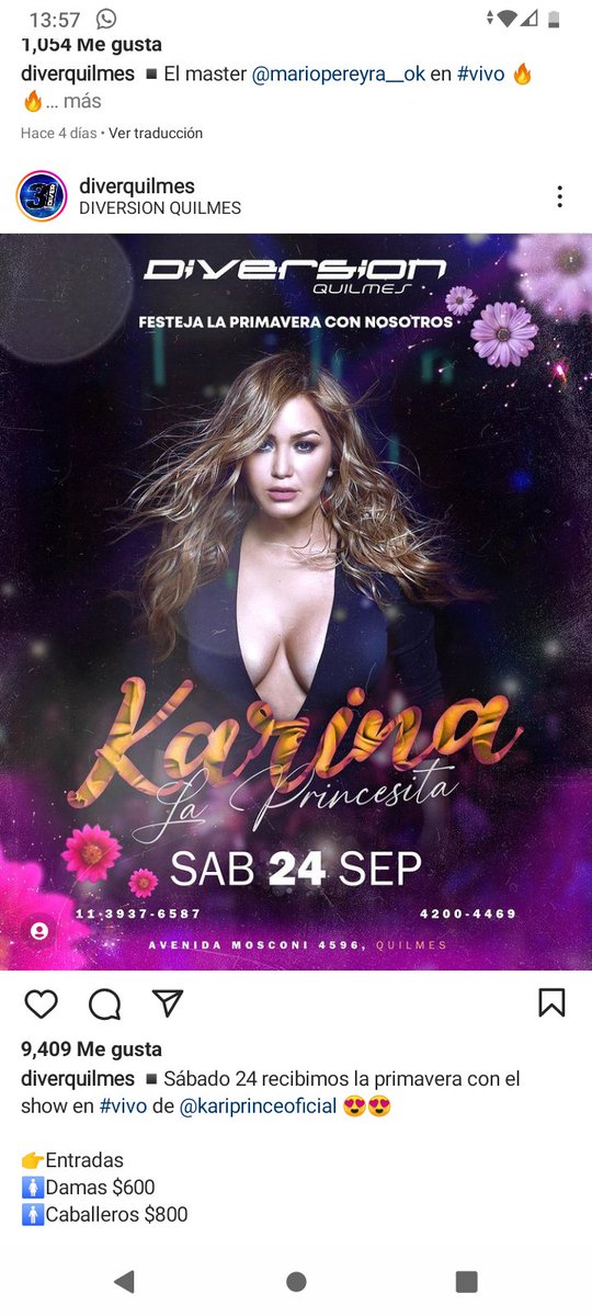 Decime_corazon's tweet photo. ..Hoy Karina en el estadio único de la plata festejando la primavera 16:45y a la noche en D I V E R S I O N de Quilmes. Y en el aniversario de LA M A G I C A en el estadio Malvinas argentinas. 1:30 @kari_prince no te lo pierdas. .. https://t.co/ijGphkrFfH
