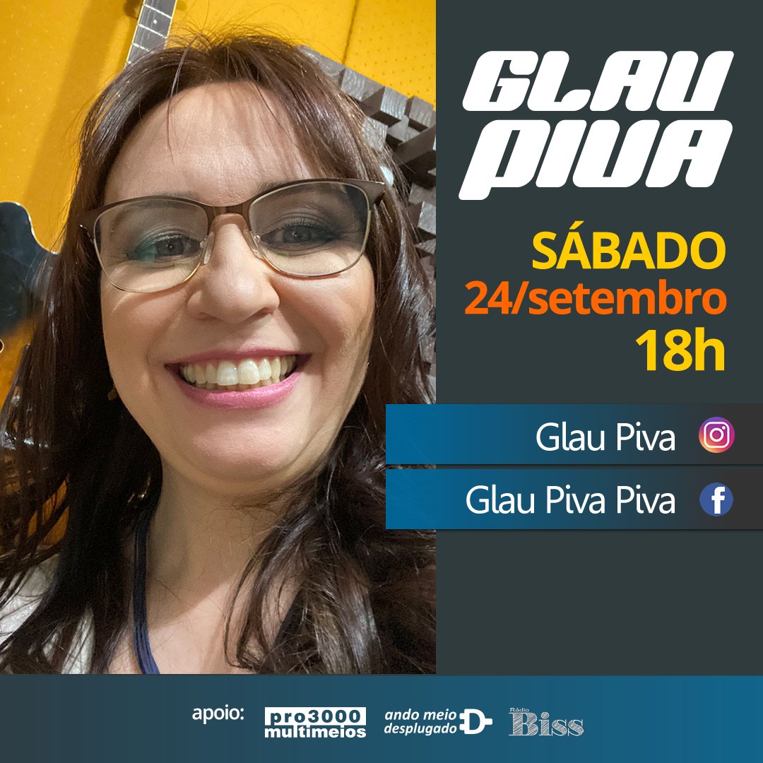pro3000brasil's tweet image. Neste #sábado (24/setembro) às 18h, temos a live de final de mês com a cantora e compositora Glau Piva e seu pop, rock e MPB em um formato intimista!
instagram.com/glaupiva
facebook.com/glau.piva
Apoio:
Pro3000 Multimeios
Ando Meio Desplugado
Rádio Biss
#apoiocultural #parceria