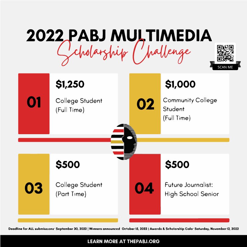 CCPTheVanguard's tweet photo. Student Journalists ๐๏ธget ready to take on the 2022 Philadelphia Association of Black Journalists/#PABJ Multimedia Scholarship Challenge! The last date for entries is Friday, September 30, 2022. https://t.co/xpsVKoRpki