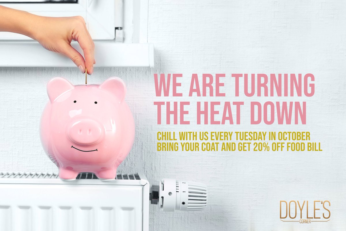 So now there is a chill in the air  with a bag of coal  gone from €16 a bag to €33 we thought now might be a good time to launch our new Tuesday promo
Bring yer coat and get 20% off your food bill.
Book a table 
doylescorner.ie/book-a-table
#grabyercoat