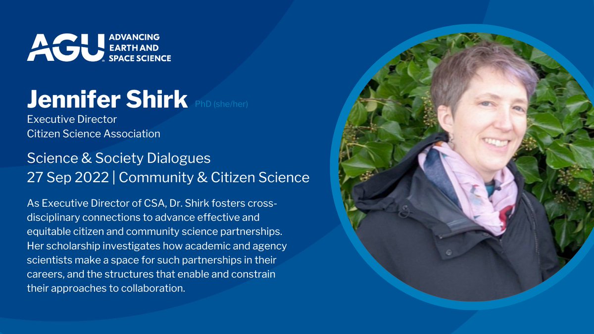 TODAY! 27 Sep at 2p ET join us <a href="/theAGU/">AGU (American Geophysical Union)</a> to discuss COMMUNITY &amp; CITIZEN SCIENCE with 3 amazing practitioners &amp; scholars including Jennifer Shirk! Free Zoom REGISTER NOW at: agu.org/Events/Webinar…