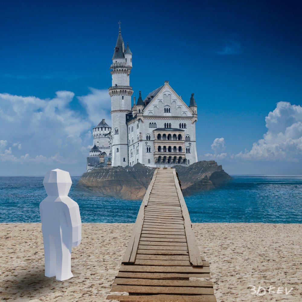 When we least expect it,
Our dreams materialize in front of us.
And that's when we see
They're no longer what we need.

Poem by <a href="/PilarOrti/">Pilar Orti</a>
#art #photobashing #stockphotos #b3d