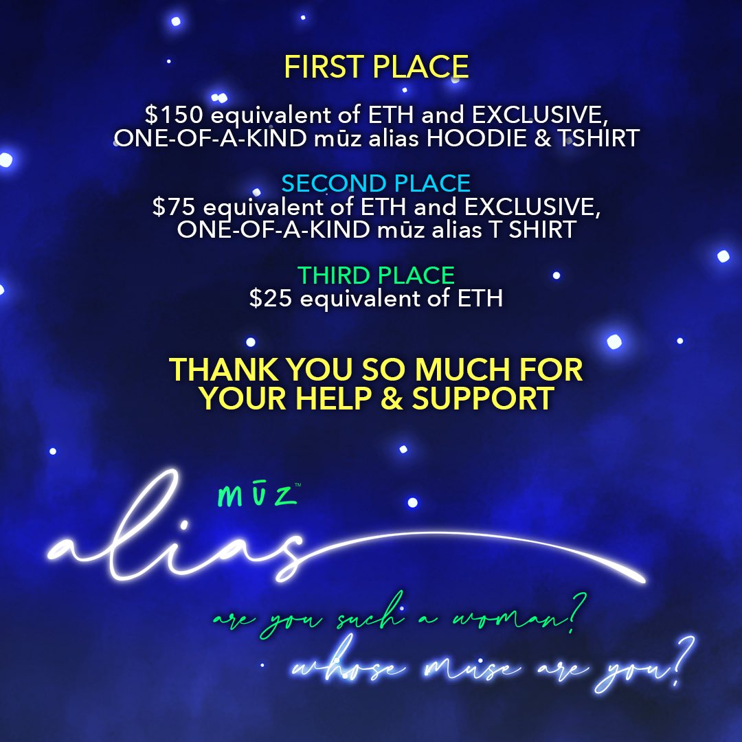 Giveaway promo for this weekend of #ethereum and even better, ONE-OF-A-KIND #muzaliasNFT apparel 🤩

#nftcollection
#metaverse
#cryptofam