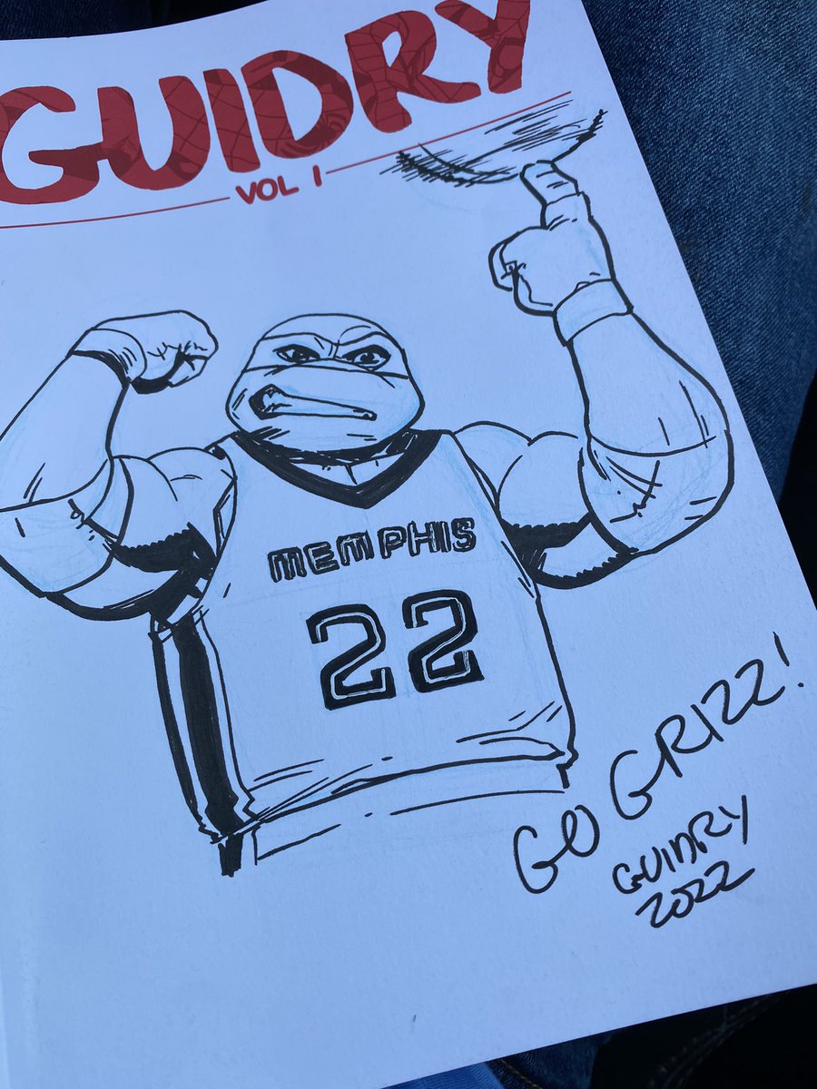 JoeTipz's tweet photo. @jimbocomic @gavinguidry @JoshCrewsReally @MemphisComicExp Ha sorry but I’m the grizz fan he drew it for!!!  It’s so beautiful!!!

Let’s go grizz!!! https://t.co/ppe8yxU5Vi