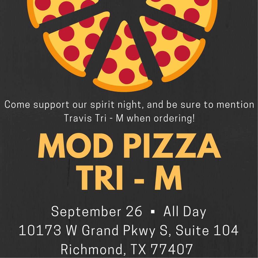 Join us for our MOD Pizza Spirit Night this Monday! You’ll be supporting Tri-M and you can get points. We hope to see everyone there 😊 <a href="/THS_Tigers/">Travis High School</a>