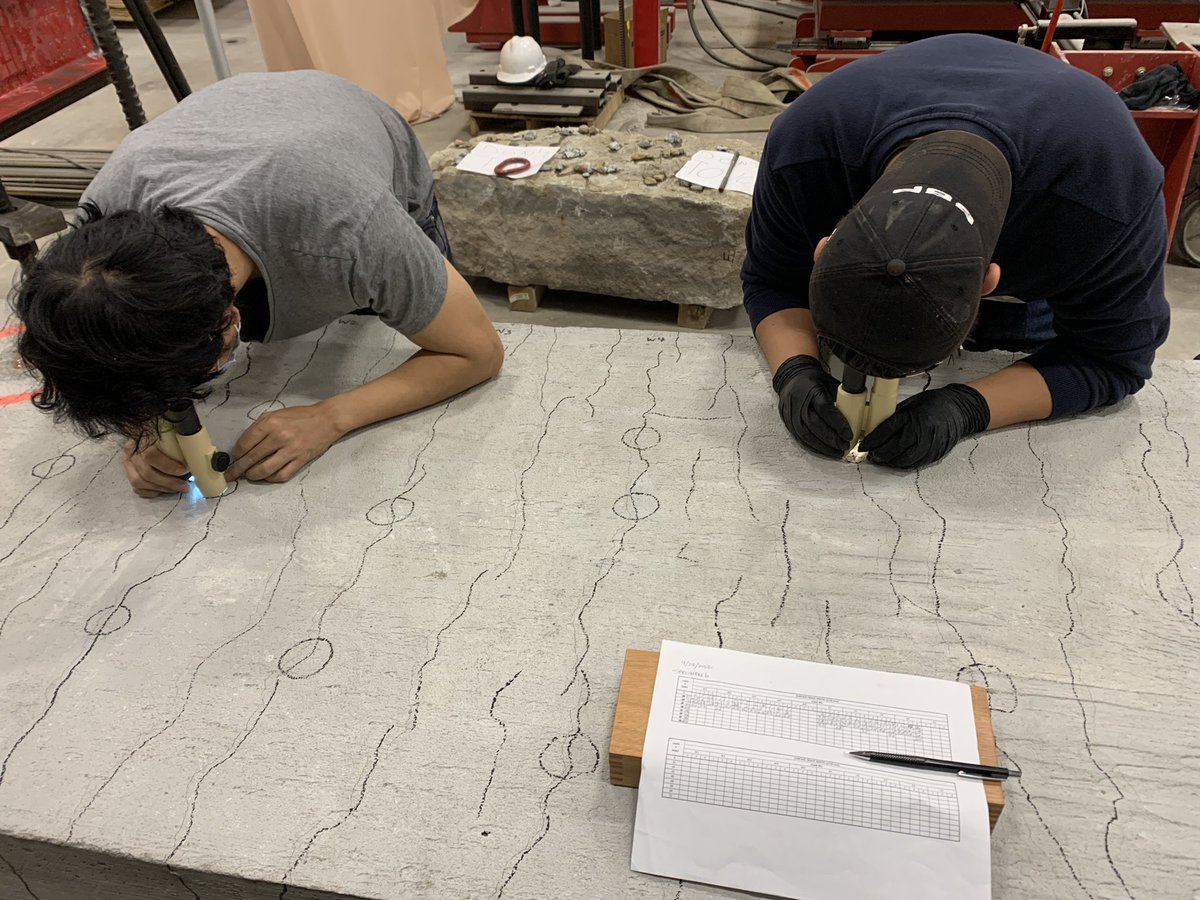 cdubsim's tweet photo. Just finished testing another slab specimen to evaluate the cracking behavior (measuring crack widths) of fiber reinforced concrete slabs with our lab students and postdoctoral researcher, this weekend! https://t.co/TW2RwzClgX