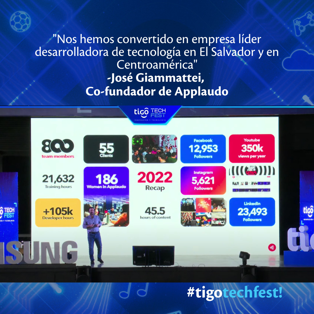 TigoElSalvador's tweet photo. Gracias a las ideas innovadoras y a los valores que se desarrollaron en @applaudostudios, ahora son líderes en tecnología en El Salvador y Centroamérica, nos comentó @GiammatteiJose, co-fundador de Applaudo en el #TigoTechFest https://t.co/Aed4brVtdG