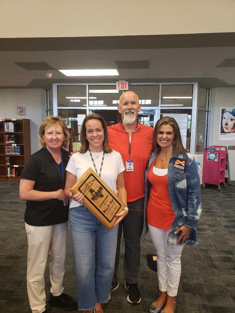 kfinnesand's tweet photo. Thank you @KatyISDAthletic for stopping by to honor our @SpiritofSLHS TGCA sub varsity coach of the year and @THEspartanway7 on her 500th career win. 🧡💙🧡 https://t.co/lxxAhBbCzd