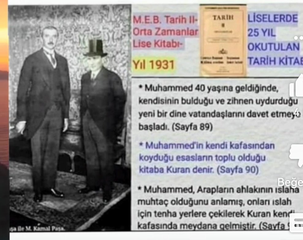 M.E.B ORTA ÖĞRETİM TARİH KİTABI (YIL 1931) BU KİTAP 25 YIL OKULLAR DA OKUTULMUŞ. BÖYLECE BUGÜNKÜ CHP ZİHNİYETİ, İSLAM VE PEYGAMBER DÜŞMANLARI TÜREMİŞTİR. ŞAŞIRDIK MI