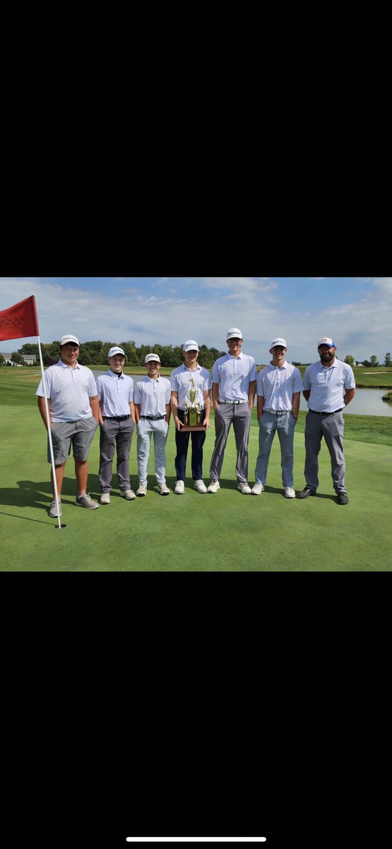 DSJ_GOLF's tweet photo. The 21 year old drought is over! The DSJ boys golf team has claimed the MAC championship with a score 320 beating Minster by 3. They will be competing this Thursday at Colonial Golfers Club for sectionals. https://t.co/AdED2jxUtD