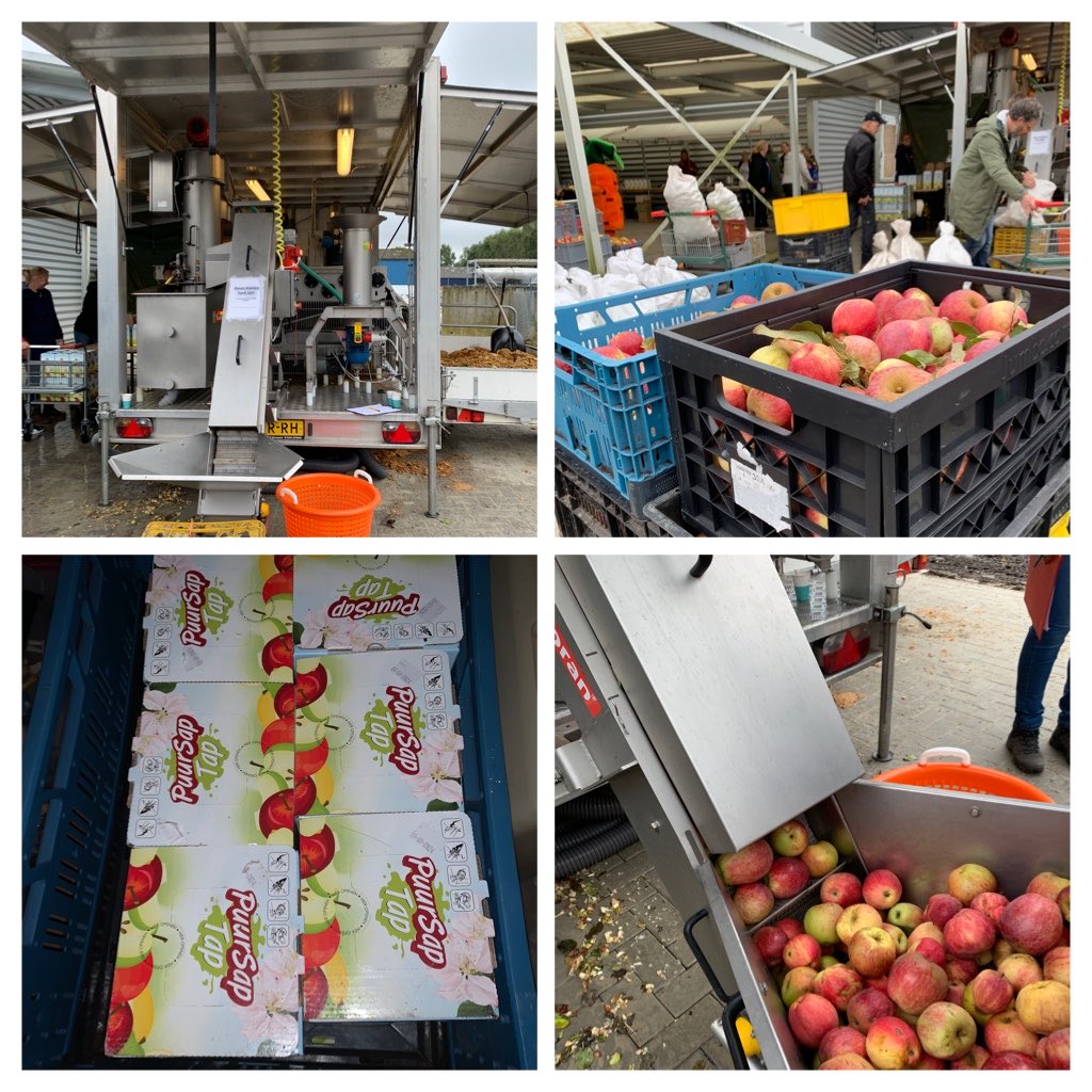 Vandaag met 130 kg hoogstam appels #DrentseBellefleur en #DubbeleZoeteAagt naar de fruitpers in Westerbork en met 22 pakken van 3 liter appelsap weer terug.  Goed oogstjaar!!