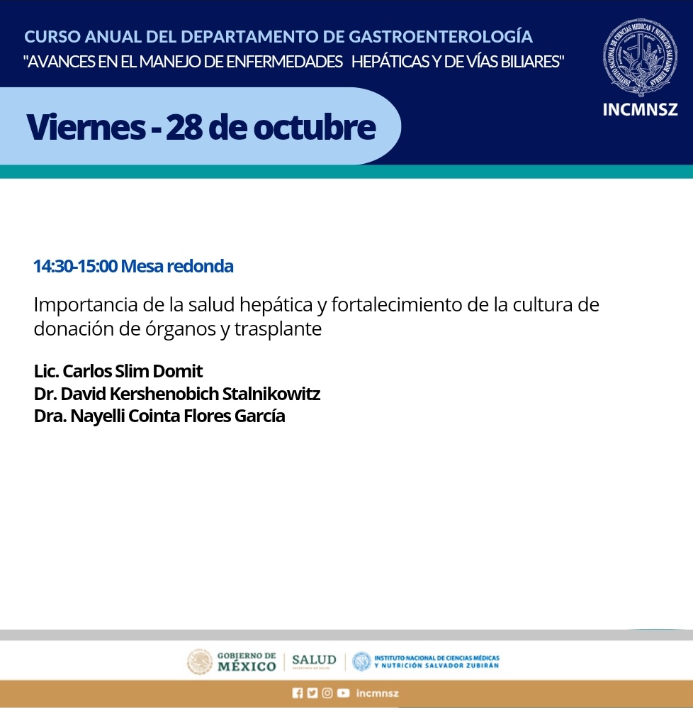CursoGastro's tweet photo. 🟢Conoce nuestro programa 

Mesa redonda: Importancia de la salud hepática y fortalecimiento de la cultura de donación de órganos y trasplante 

Información e inscripciones en: https://t.co/L5QX1Mnzyk

 #CursoGastroINCMNSZ https://t.co/PJdMM3KcPD