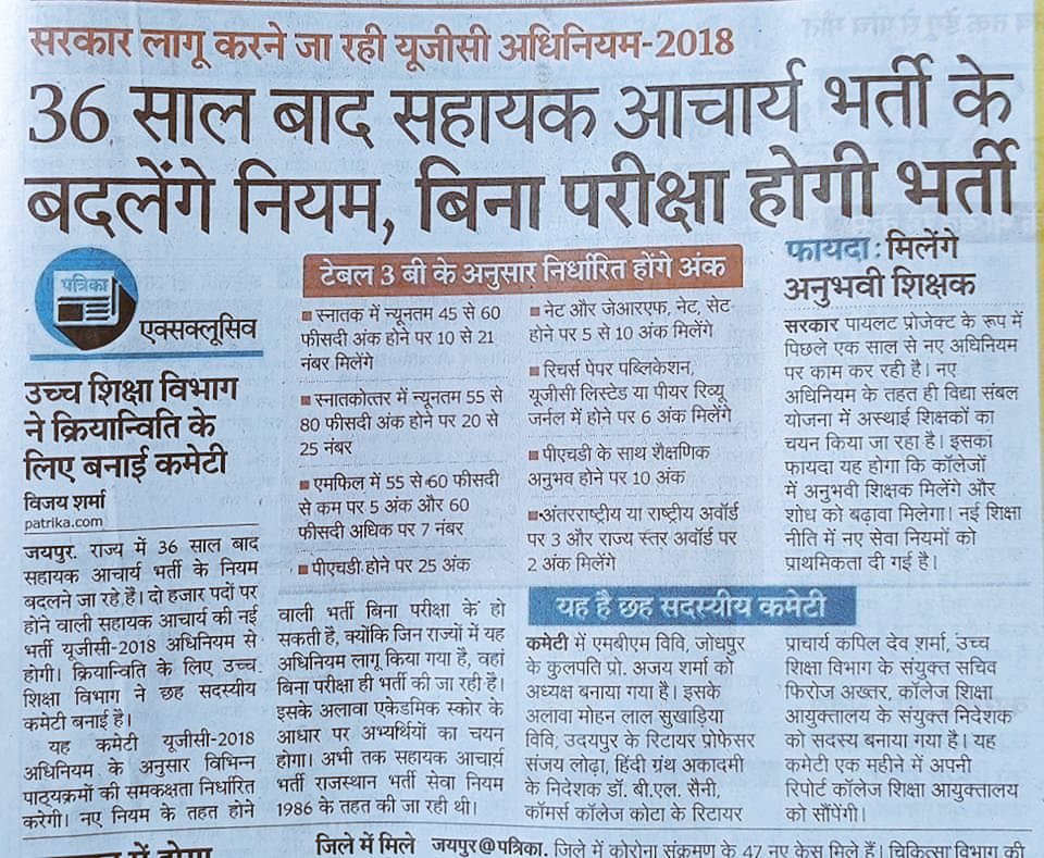 DrGovindMeena's tweet photo. #आगामी #सहायक_आचार्य (Asst. Prof.) भर्ती होगी #UGC_अधिनियम_2018 (टेबल 3B) के नियमो के अनुसार! #उच्च शिक्षा मे बड़ा फेरबदल! अब #PhD,#M.Phil #NET_JRF,#शैक्षिक_अनुभव रखने वाले अभ्यर्थियों को मिलेगी #वरीयता! #आज #राज्यपाल महोदय ने किया #नए प्रस्ताव का #अनुमोदन!
@DrGovindMeena https://t.co/LcTZE04wHf