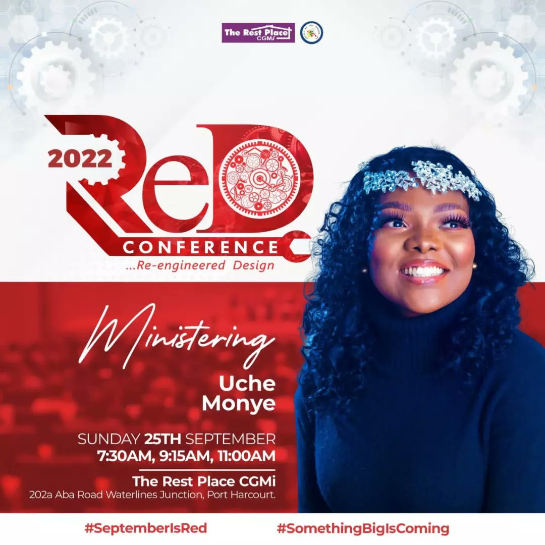 RestPlaceChurch's tweet photo. ReD conference continues tomorrow, Sunday with Rev. Engr Samuel Ifeanyi Michael and @uchemonyemusic
Please join us at: 7:30AM/9:15AM/11:00AM
Come expectant.
#SomethingBigIsComing #Septemberisred #ReD #Trpfamily https://t.co/ipOITzhd99