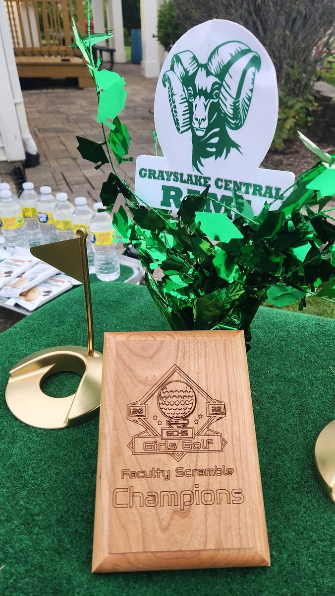 deanna79054793's tweet photo. @GC_GirlsGolf held their inaugural Girls Golf &amp; Faculty Scramble Friday. The best team finished 2 under par and scored a plaque and golden iron for their efforts. Mr. Landry earned his spot for closest to the pin! Love this new tradition! #teachersgolflikeprosLOL https://t.co/cPTm2B5uSd