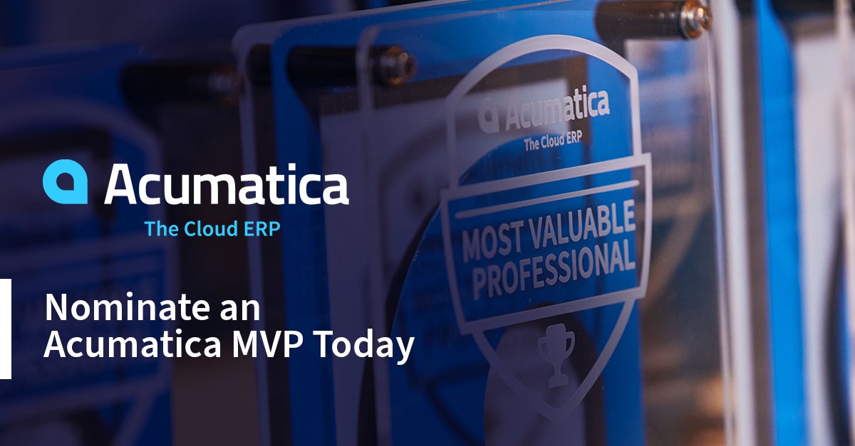 Acumatica's tweet photo. Have you nominated an Acumatica MVP yet? We'll be accepting nominations through November 30. Get yours in today!

Learn more: https://t.co/Xsfvbg33XO #AcumaticaMVP https://t.co/slpBDIzyJy