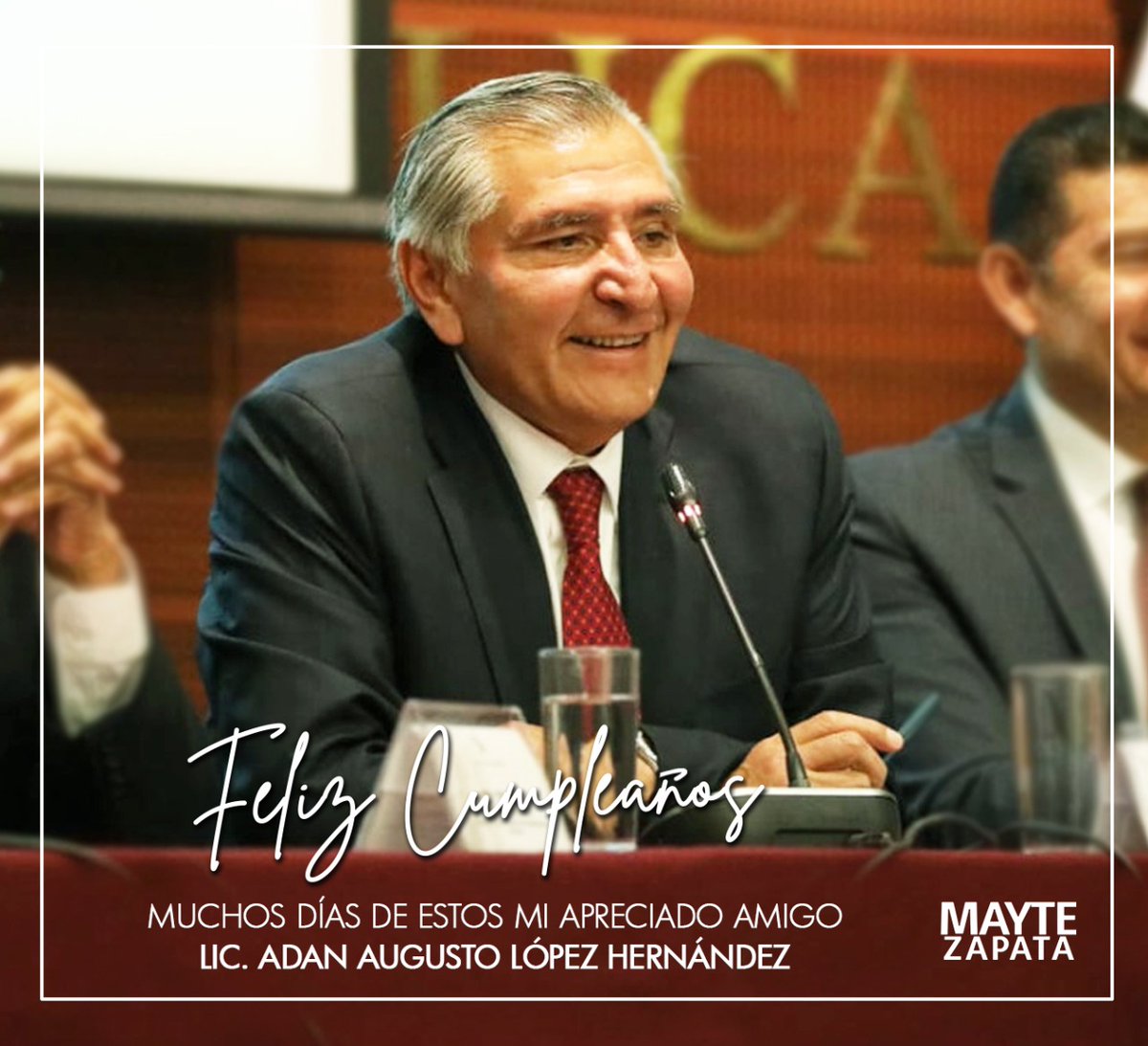 MayteZapata_'s tweet photo. Muchas felicidades al Lic. @adan_augusto, Secretario de Gobernación; gran aliado y amigo de los tabasqueños. Un abrazo, salud y mis mejores deseos en este día. ¡Feliz cumpleaños! https://t.co/Oek6AtkBzc