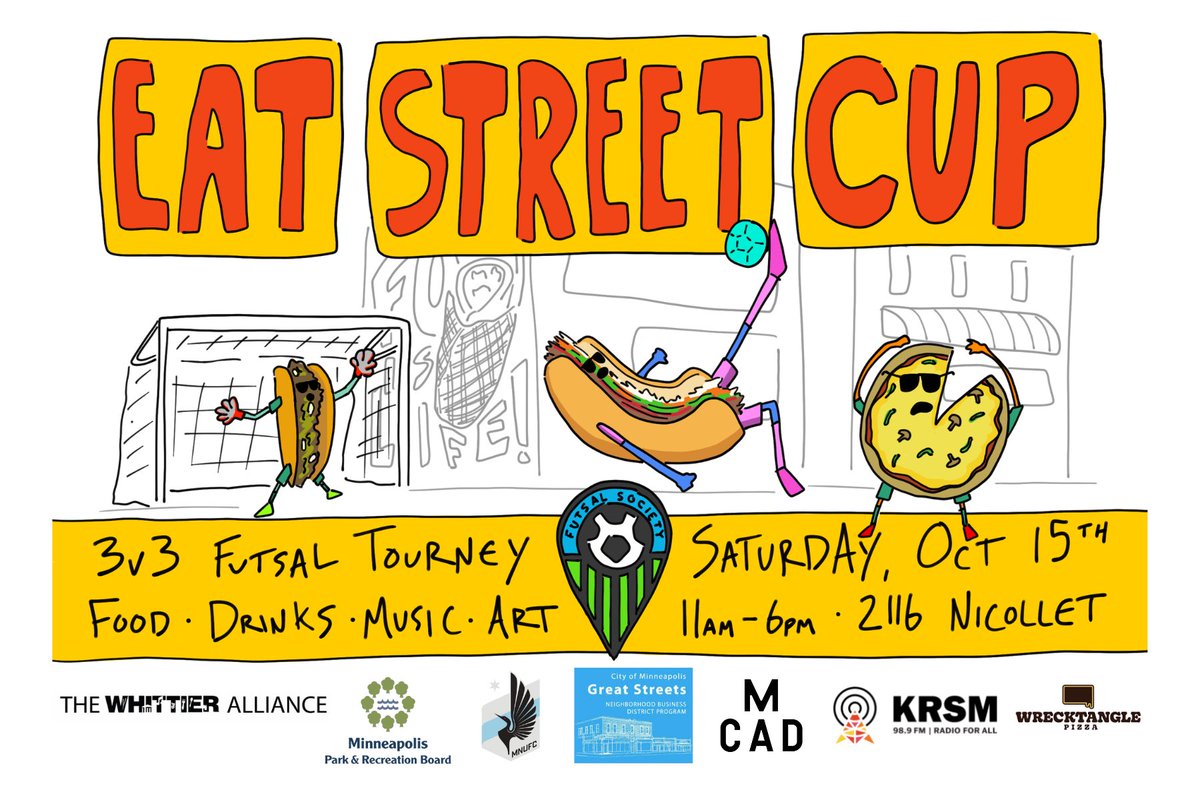 Come thru 2116 Nicollet Ave on Saturday, October 15th from 11am-6pm for this community event in the neighborhood! Click linktr.ee/eatstreetcup for more event info, team registration, and volunteer sign-up.