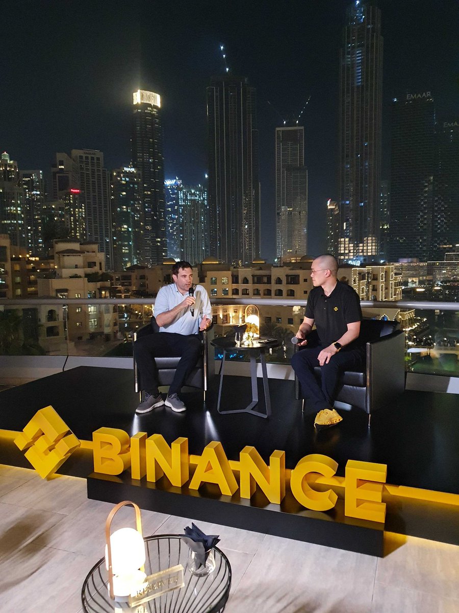 coinbureau's tweet photo. Great to finally meet @cz_binance in person for our fireside chat 🚀 https://t.co/HjhIKRRA3i