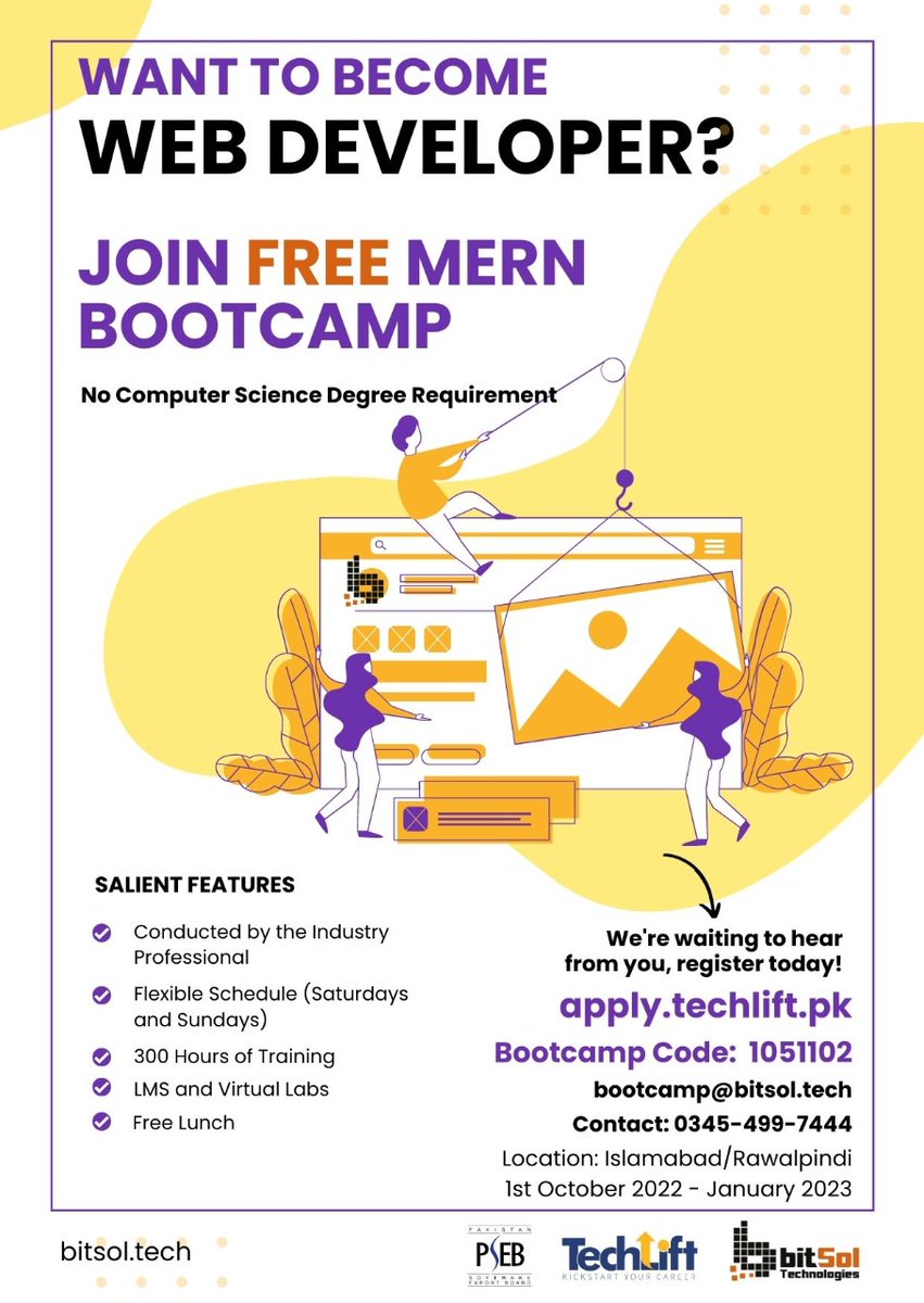 bitsol_official's tweet photo. Do you want to become a WEB DEVELOPER?
Come join our free Mern Stack bootcamp.
#bitsol #mernstack #Training #free #HTML #react #MongoDB #Java https://t.co/35OwmB6X3W