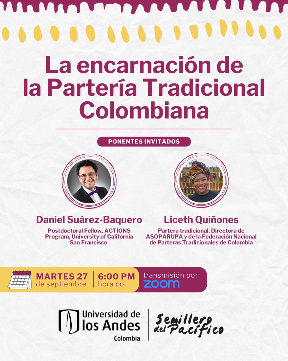 semilleropacif's tweet photo. 🙋🏽‍♀️Este martes 27 sept. damos inicio a nuestros encuentros 2022-2

En nuestra primera sesión vamos a conversar alrededor de la partería tradicional, una práctica cultural heredada ancestralmente

Con Daniel Suárez-Baquero (@dmsuarezba) y Liceth Quiñones 

https://t.co/NugP3IrDh6 https://t.co/kpBwwOYzsa