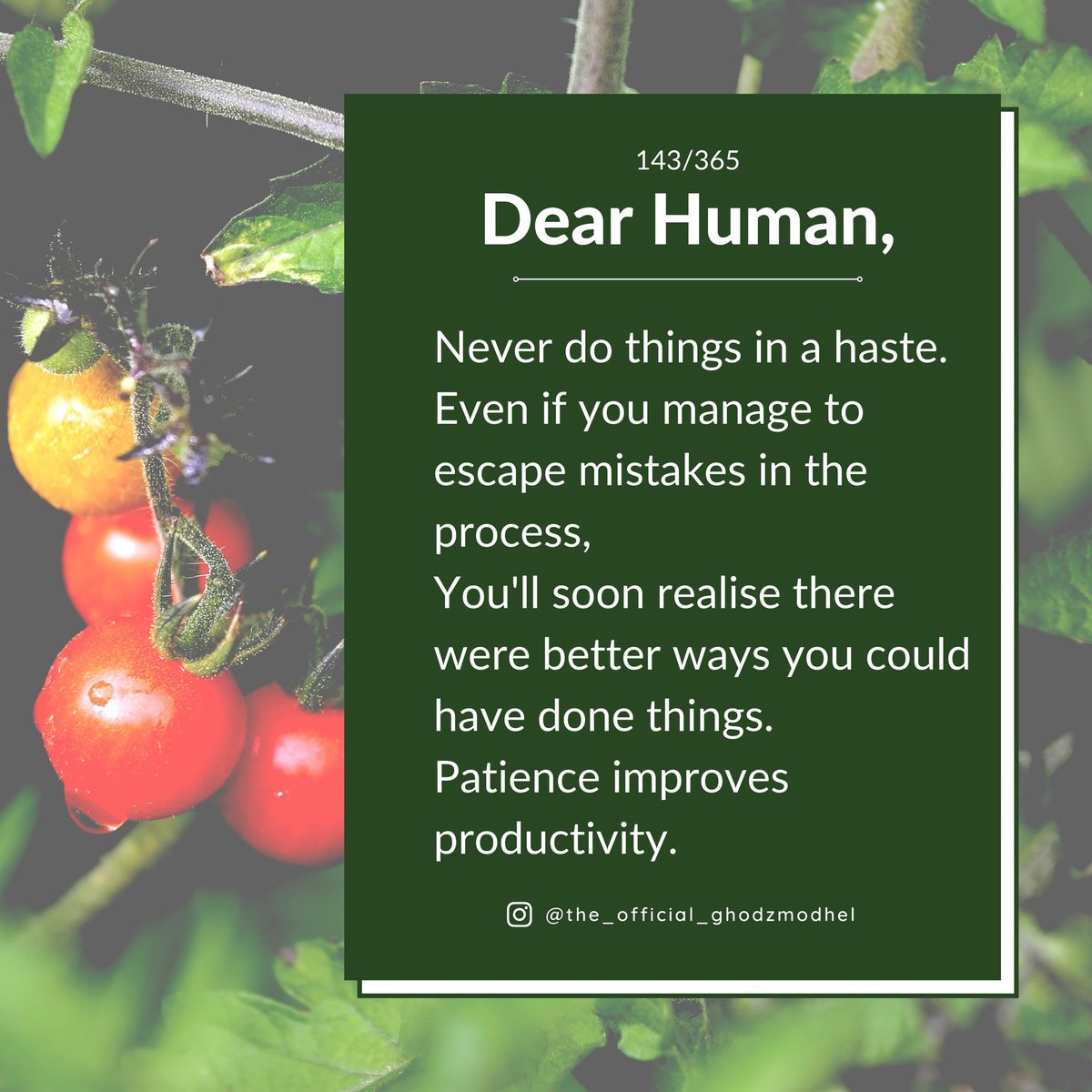 DearHuman365's tweet photo. Dear Human, patience improves productivity.
#ghodzmodhel #dearhuman #patience #productivity #haste #learning #dailymotivation #journal https://t.co/LIcXfZVfYu