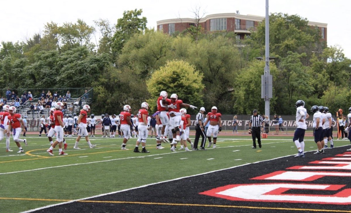 Halftime Score 
North Central: 55 
Elmhurst: 0

The Cardinals have out gained the Bluejays 435-24.