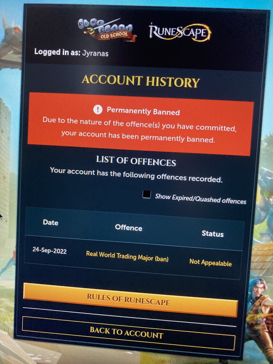 Jyranashelp's tweet photo. @Arkevon @MatthewPelepek @OldSchoolRS @JagexSupport @RuneScape @JagexAsh I wouldn’t rwt on this account I would use a level 3 account or something like that’s dumb my other accounts didn’t get ban so shady I spend years playing this game got deleted for nothing it’s depressing @JagexSupport @JagexAsh @OldSchoolRS  @RuneScape https://t.co/c8fFaiFT0b