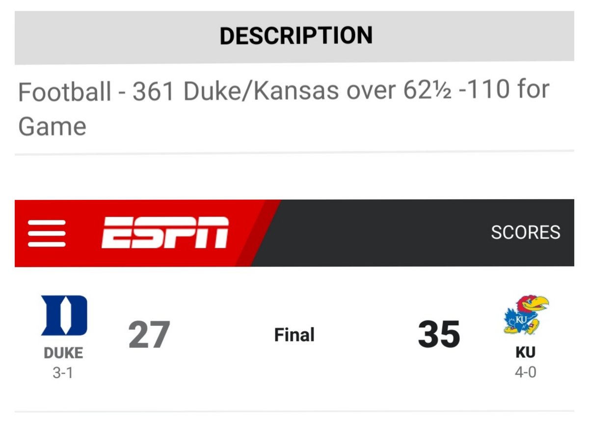 halilsfbtalk's tweet photo. Pain. 🥲

#CFB #Footballtalk #CollegeFootball #DukeVsKansas #SportsBetting #CFBTwitter #GamblingTwitter https://t.co/OUxfHlhhTn