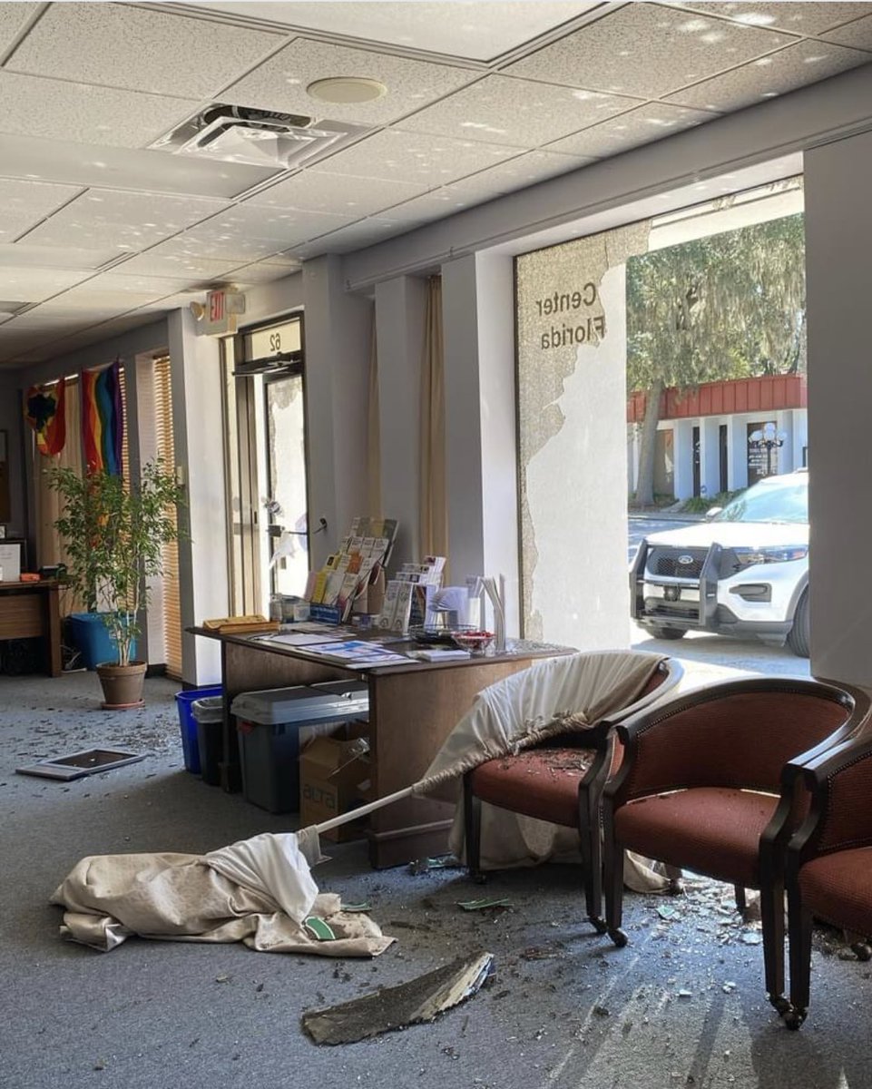 Our local Pride Center was vandalized by cowards in the dead of night. If you can help, please donate directly to the PCNCFL here gainesvillepride.org/donate/ @bjoewolf @equalityfl @HRC #loveconquershate #wewillrise #lgbtqiapride #pride