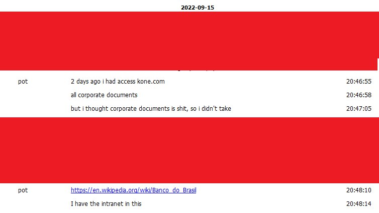 Conversas apontando que o hacker teria acesso à intranet do Banco do Brasil