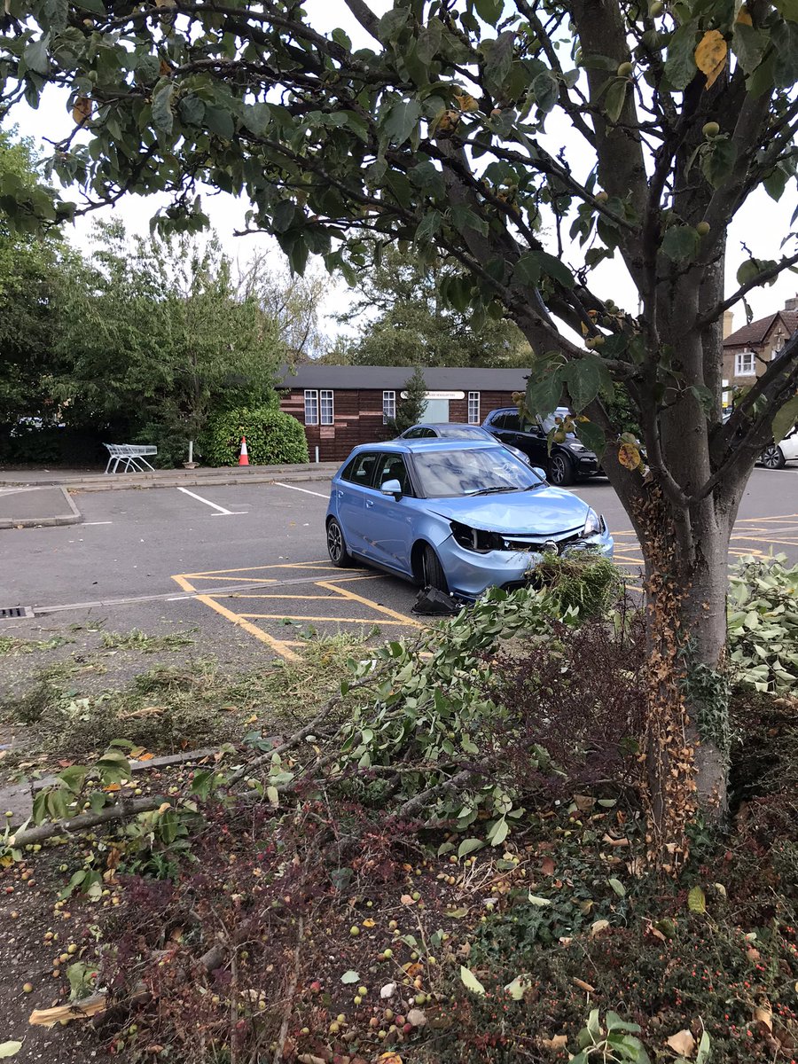 printingdotcom2's tweet photo. @StagecoachCambs so many service cancellations and topped off by a bus out of control tearing through Waitrose car park in St Ives today #carnage destroyed street furniture and visitors car and trees 😱 https://t.co/ULlmCouSdD