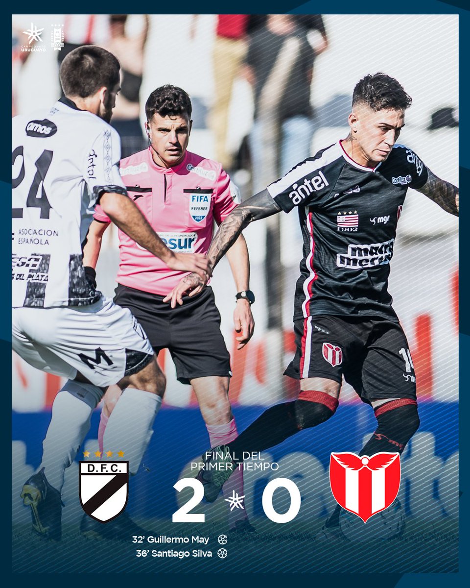 LigaAUF's tweet photo. #DANvsRIV | 2-0 | ¡Final del primer tiempo!
⚽️ Guillermo May (32’) y Santiago Silva (36’)
➡️ @DanubioFC - @cariverplateuru
#Clausura2022 https://t.co/LSRNIQyI2o