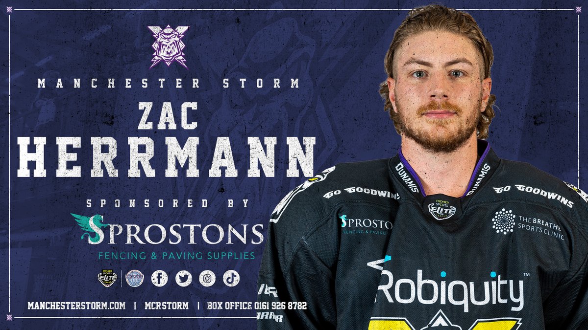 ⛈️ | 𝗭𝗔𝗖 𝗛𝗘𝗥𝗥𝗠𝗔𝗡𝗡

Defenceman Zac Herrmann makes it 3-1 Manchester early in the final period! Assisted by #25 Scott Simmonds! 

1-3 

#WeAreStorm | #Manchester